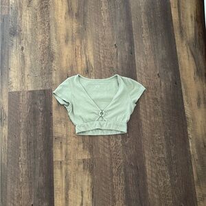 American Eagle Green Fitted Cap Sleeve Crop Top